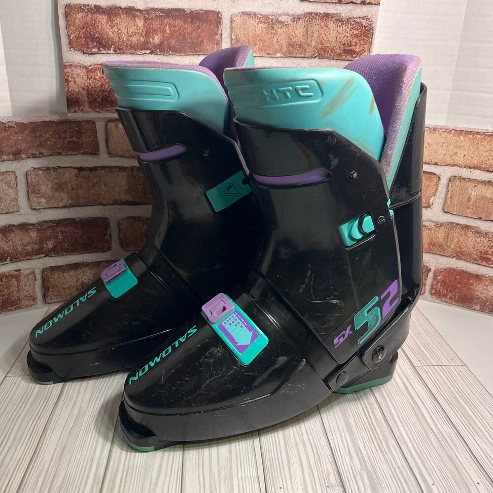 Vintage Salomon SX52 HTC Mens L Rear Entry Ski Boots WOW Teal Purple Colorway